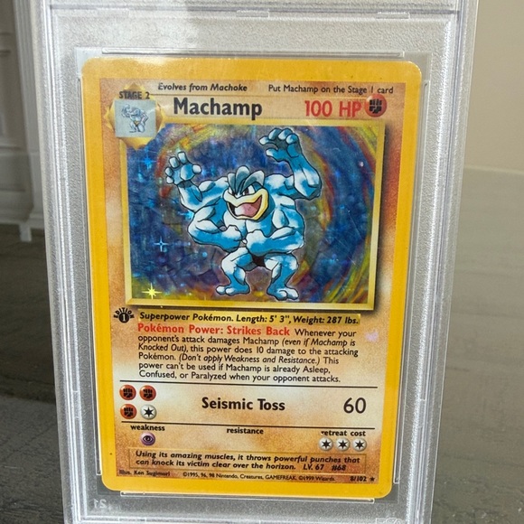 1999 Pokémon Machamp Holo Card Graded 4. Clear Case. 1st edition - Picture 3 of 4